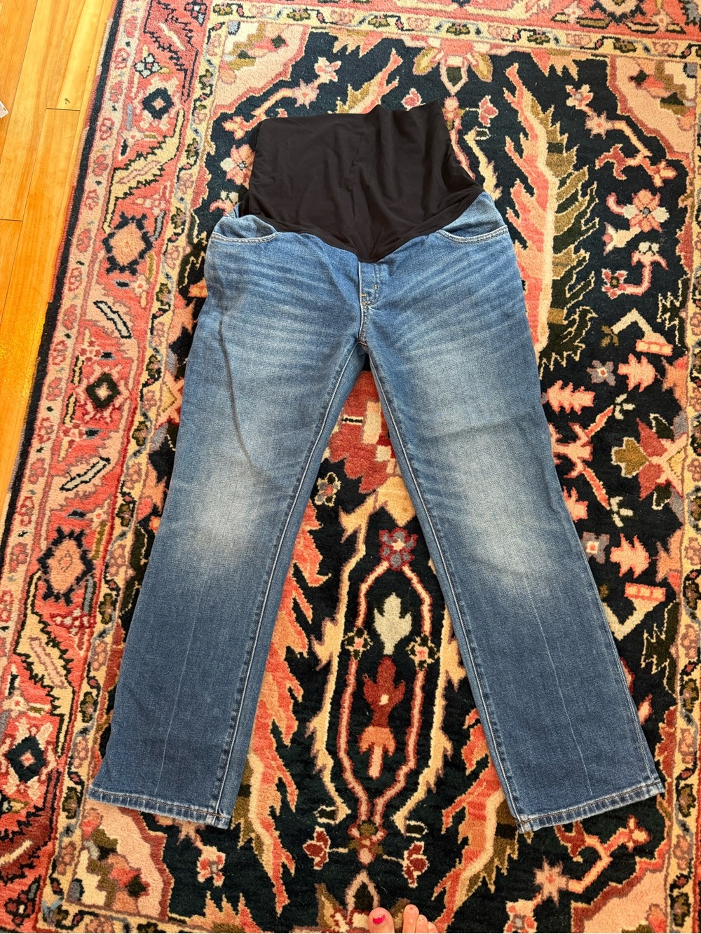 Maternity Blue Denim Jeans with Black Stretch Panel